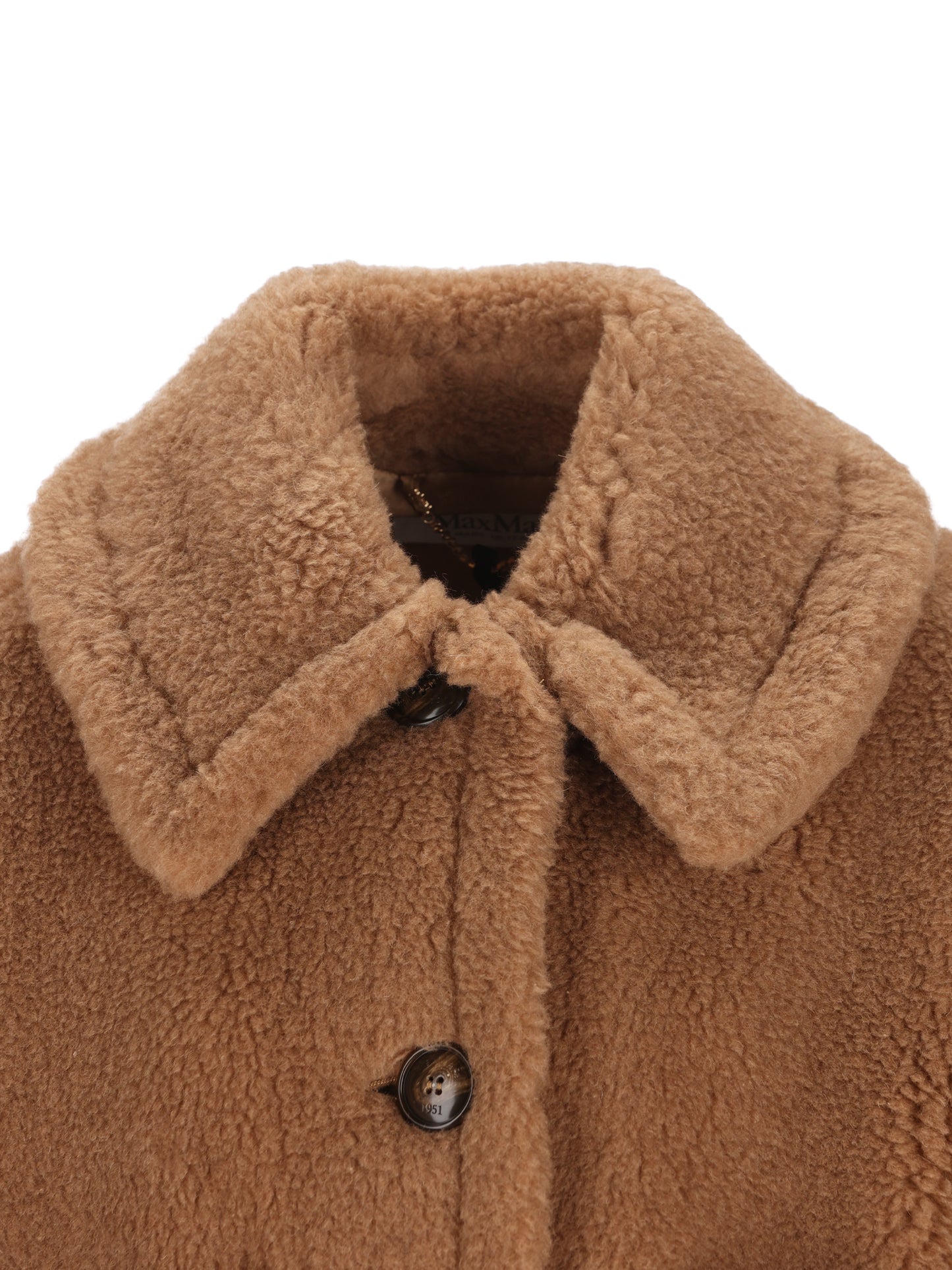 MAX MARA｜Cappa Corta Teddy in Cammello e Seta 画像4