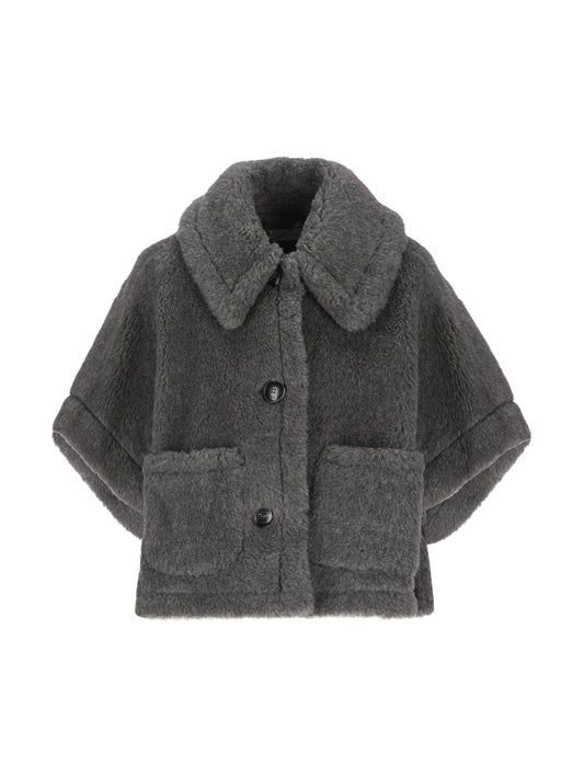MAX MARA｜Mantella in Lana Vergine, Alpaca e Seta Grigia
